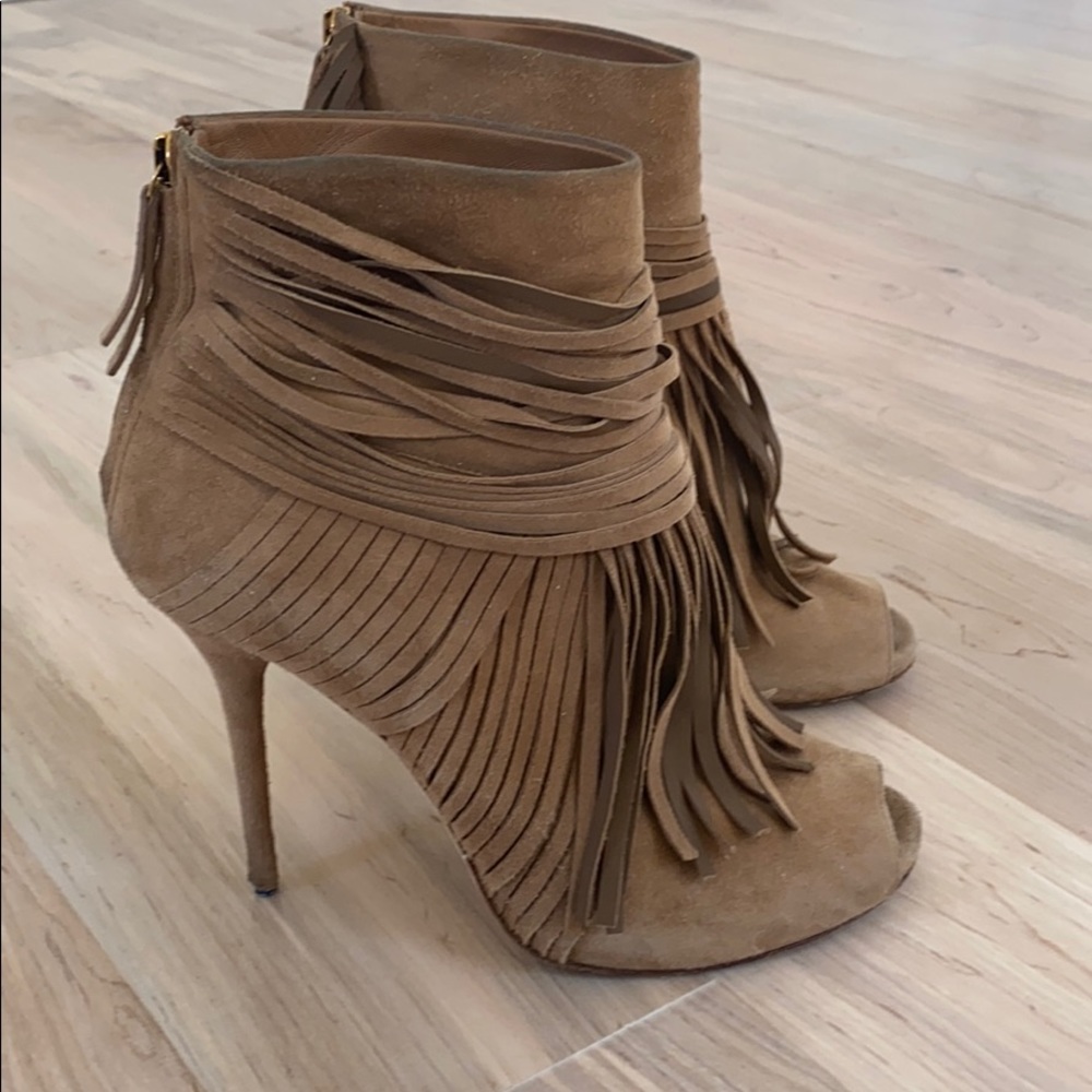Gucci Ackerman Fringe Suede Ankle Boots Brown 39